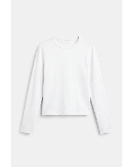 Pull&Bear White Fitted Long Sleeve T-Shirt