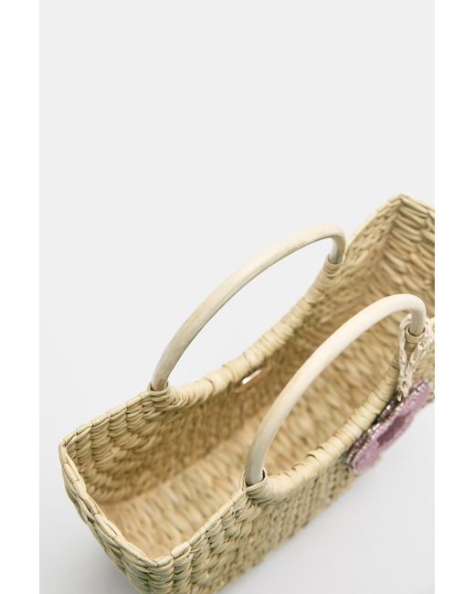 Pull&Bear Black Embellished Raffia Basket Handbag