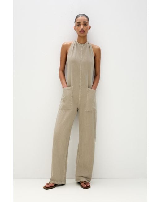 Pull&Bear Natural Super Baggy Jumpsuit With Open Back