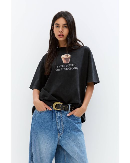 Pull&Bear Blue Coffee Graphic T-Shirt