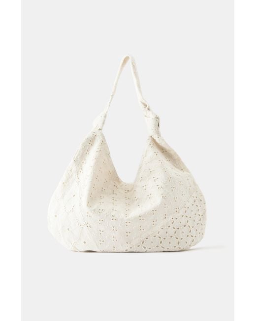 Pull&Bear White Embroidered Tote Bag