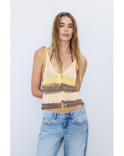 Pull&Bear Green Cutwork Space Dye Top