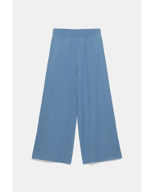 Pull&Bear Blue Flowing Gauze-Effect Trousers