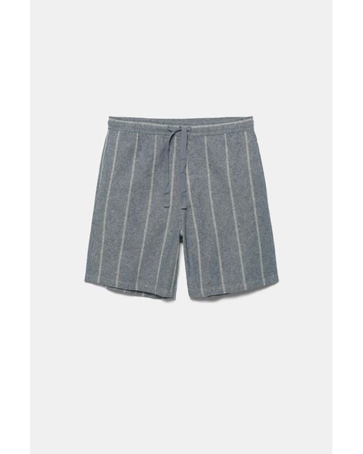 Pull&Bear Blue Linen Blend Jogger Bermuda Shorts for men