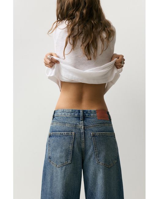 Pull&Bear Blue Loose Straight-Leg Jeans With Turn-Up Hems
