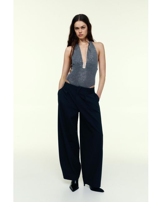 Pull&Bear Black Shimmery Halter Bodysuit