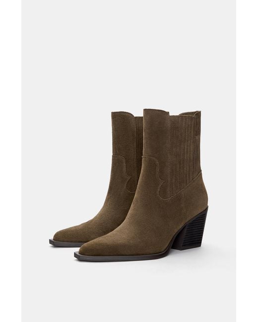Pull&Bear Natural High-Heel Leather Ankle Boots