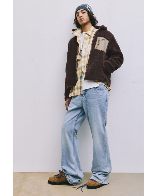 Pull&Bear Brown Combined Faux Shearling Jacket for men
