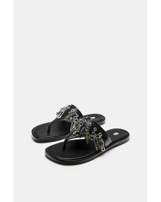 Pull&Bear Black Flat Embellished Sandals