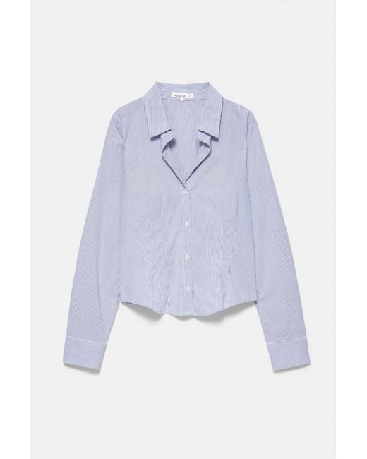 Pull&Bear Blue Fitted Wide-Cuff Shirt