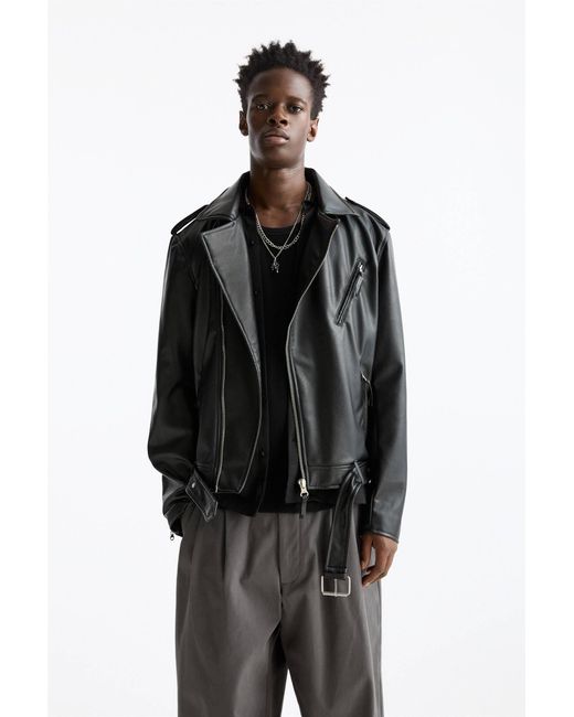 Pull&Bear Black Leather Effect Biker Jacket for men