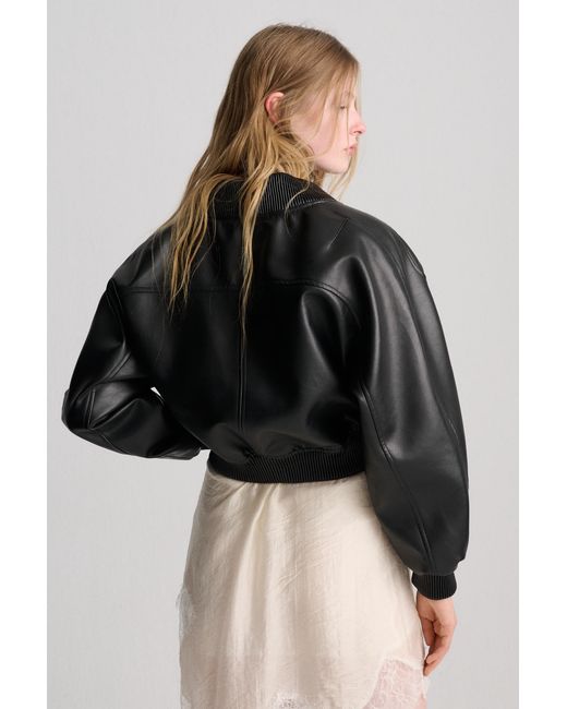 Pull&Bear Bomberjack Met Leereffect in het Black