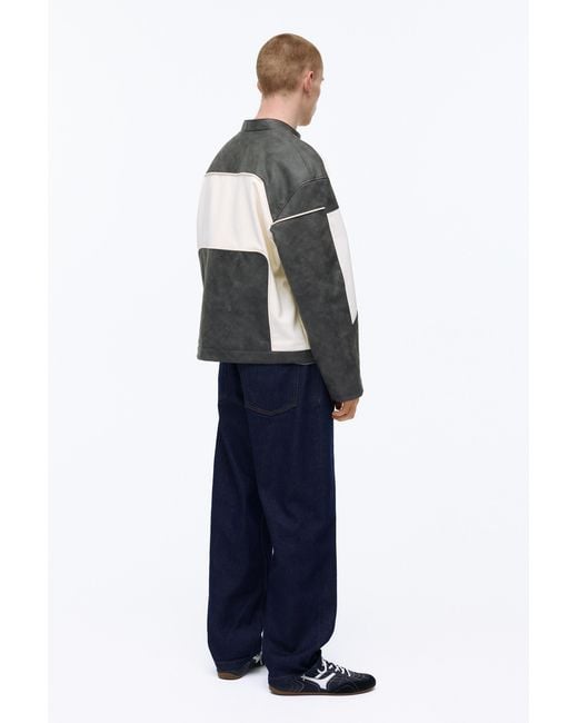 Pull&Bear Gray Paneled Leather Effect Jacket for men