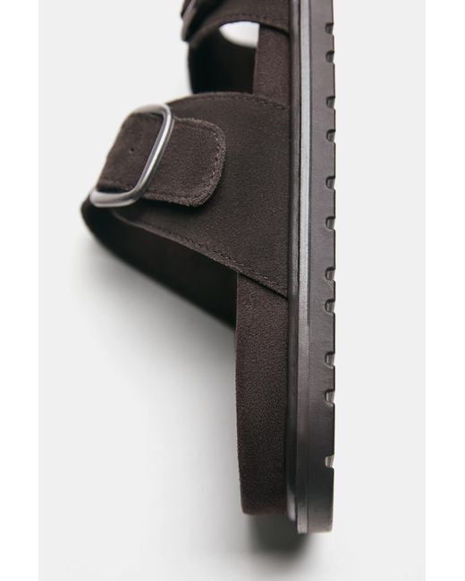 Pull&Bear Black Leather Buckle Sandals for men