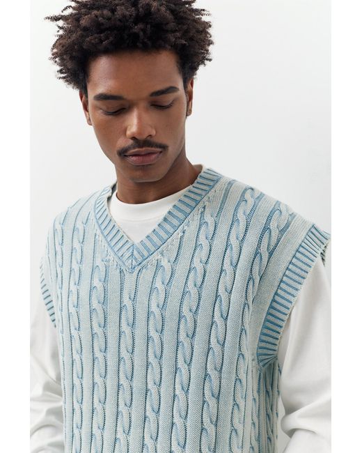Pull&Bear Gray Acid Wash Cable-Knit Vest for men