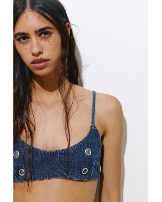 Pull&Bear Blue Denim Eyelet Top
