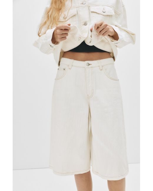 Pull&Bear White Weiße Jorts Mit Textur