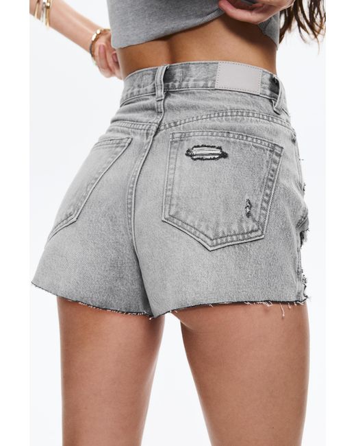Pull&Bear Gray Denim Shorts With Frayed Hems