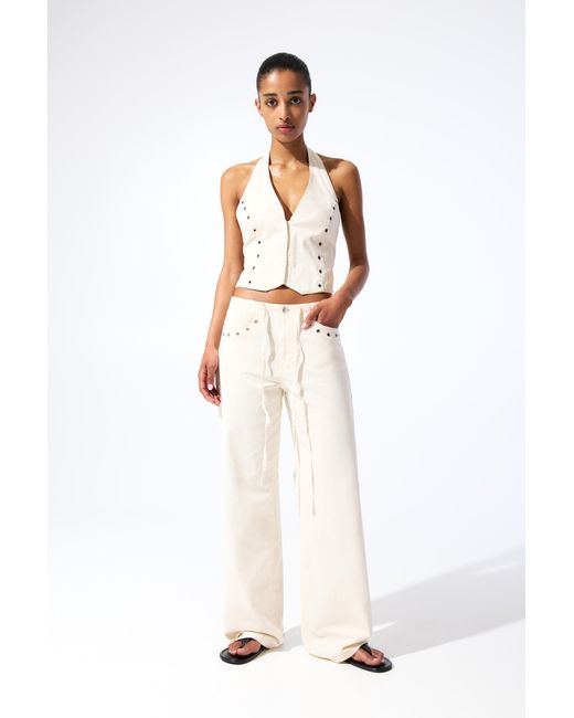 Pull&Bear White Studded Drawstring Trousers