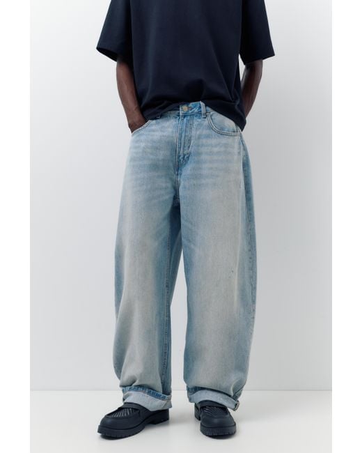 Pull&Bear Blue Baggy Balloon Jeans for men
