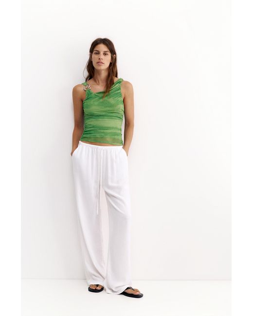Pull&Bear Green Draped Asymmetric Top