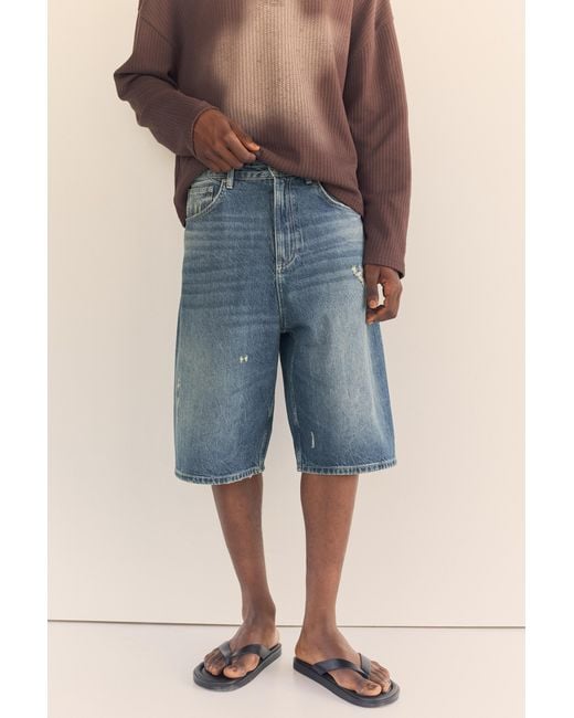 Pull&Bear Jorts Met Scheuren in het Blue voor heren