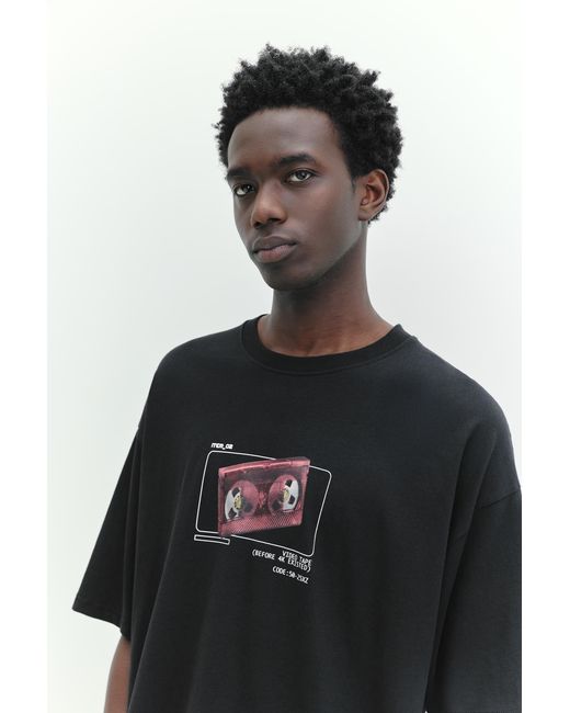 Pull&Bear Gray Stwd Tape Graphic T-Shirt for men