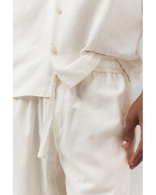 Pull&Bear White Linen Blend Jogger Trousers for men