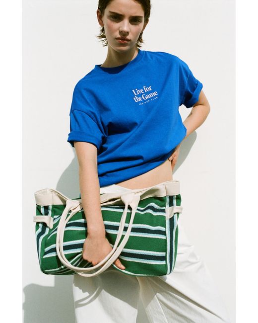 Pull&Bear Blue Striped Tote Bag
