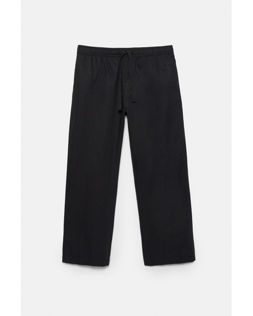 Pull&Bear Black Linen Blend Jogger Trousers for men