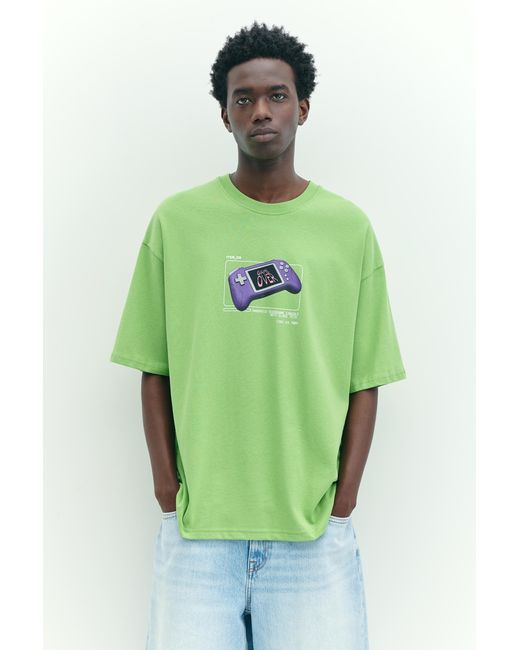 Pull&Bear Green Stwd Controller Graphic T-Shirt for men