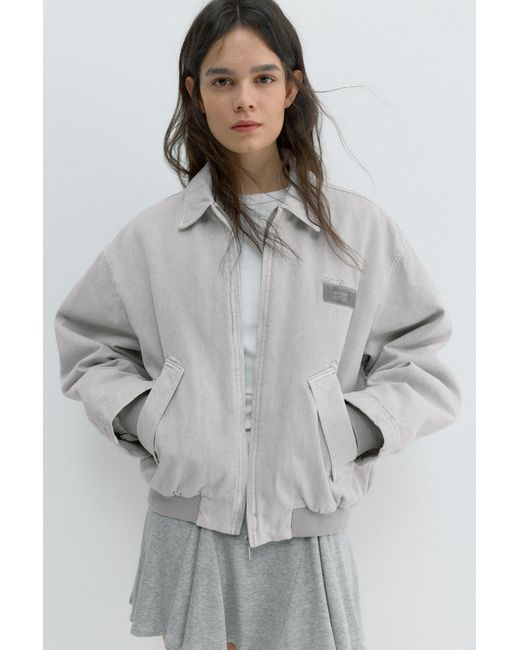 Pull&Bear Gray Embroidered Patch Jacket