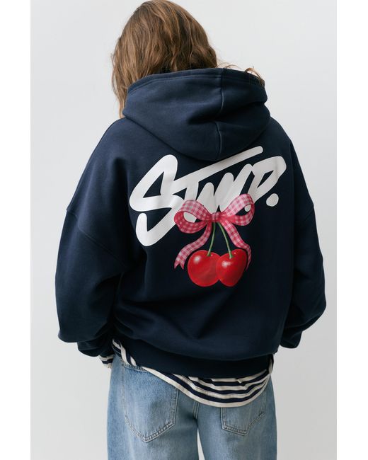 Felpa Cappuccio Stwd Ciliegie di Pull&Bear in Blue