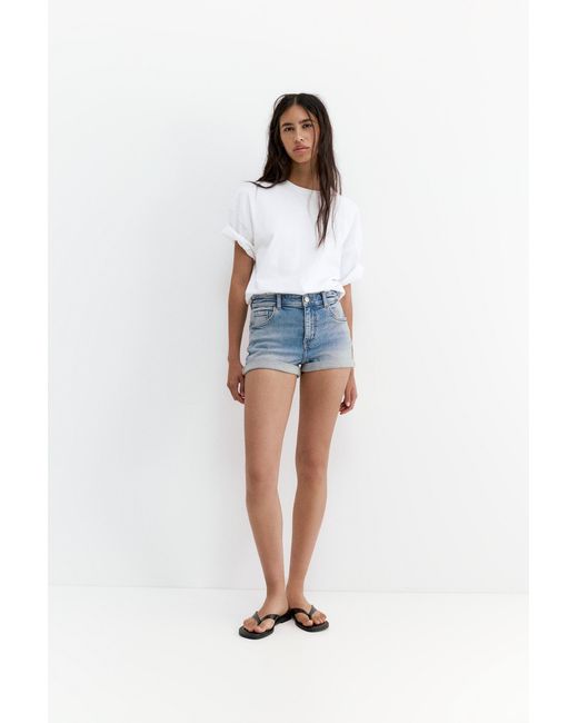 Pull&Bear Blue Mid-Waist Denim Shorts