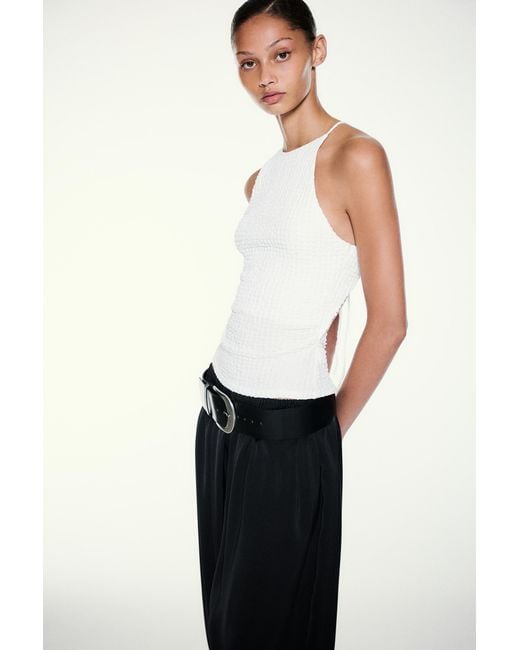 Pull&Bear Blue Textured Halter Top