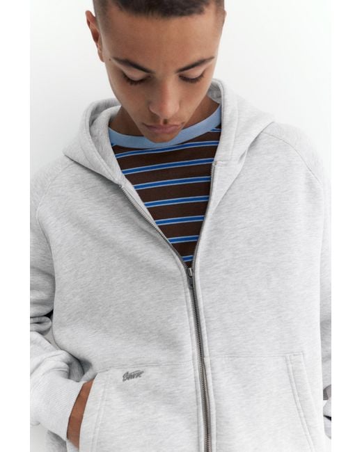 Pull&Bear White Stwd Zip-Up Hoodie for men