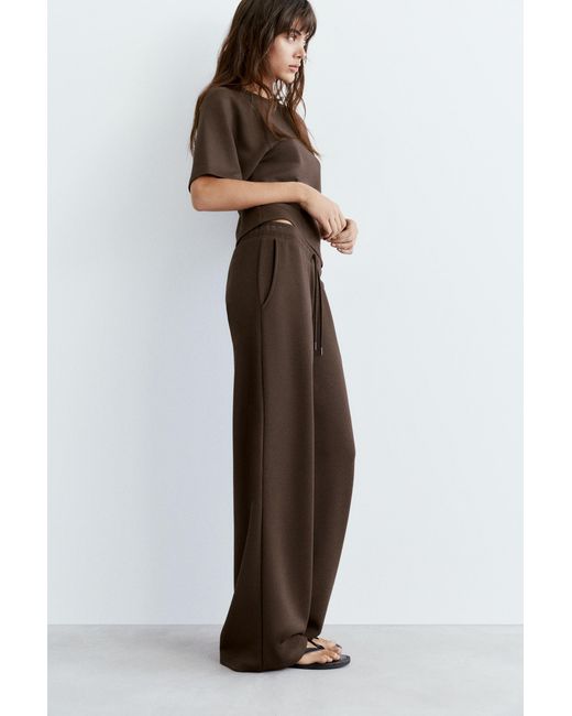 Pull&Bear White Soft-Touch Wide-Leg Trousers