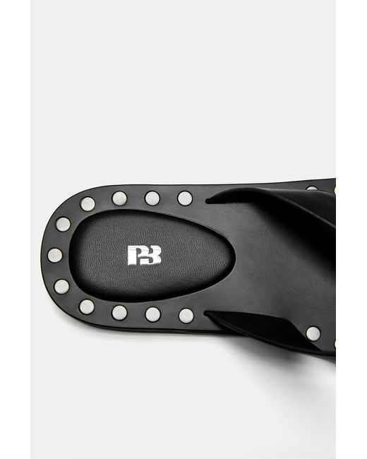 Pull&Bear Black Flat Studded Sandals