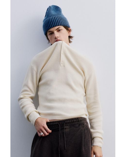 Pull&Bear White Henley Sweater for men