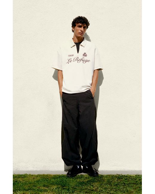 Pull&Bear White Interlock Graphic Zip Polo Shirt for men