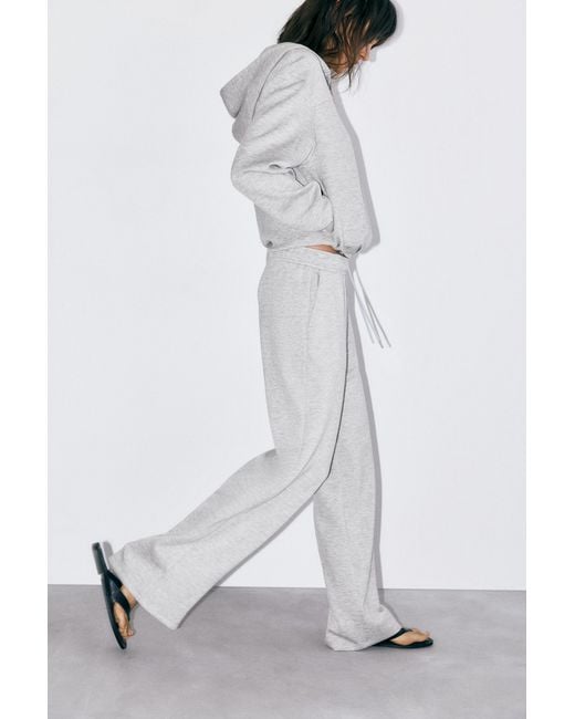 Pull&Bear White Soft Touch Wide-Leg Trousers