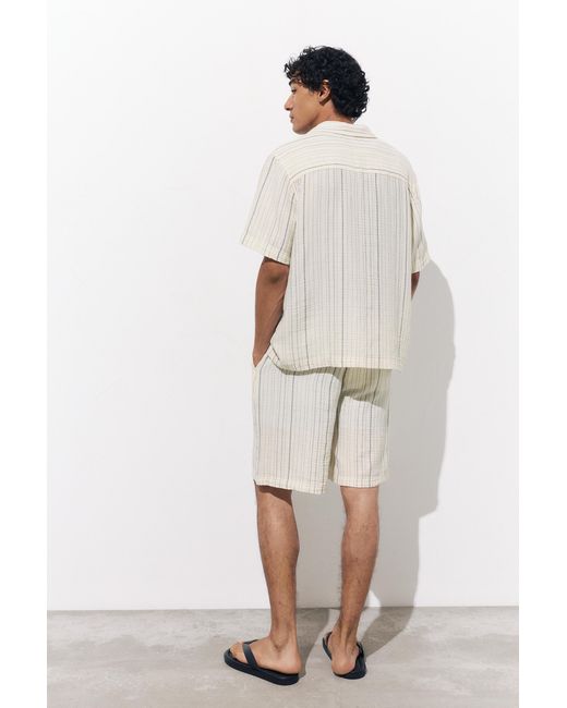 Pull&Bear White Short Sleeve Striped Crepe Shirt for men
