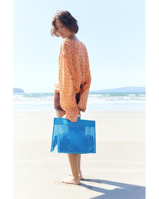 Pull&Bear Blue Striped Tote Bag