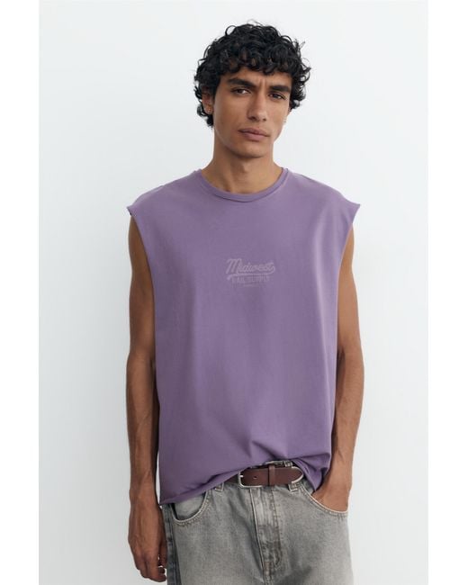 Pull&Bear Purple Midwest Graphic Tank Top for men