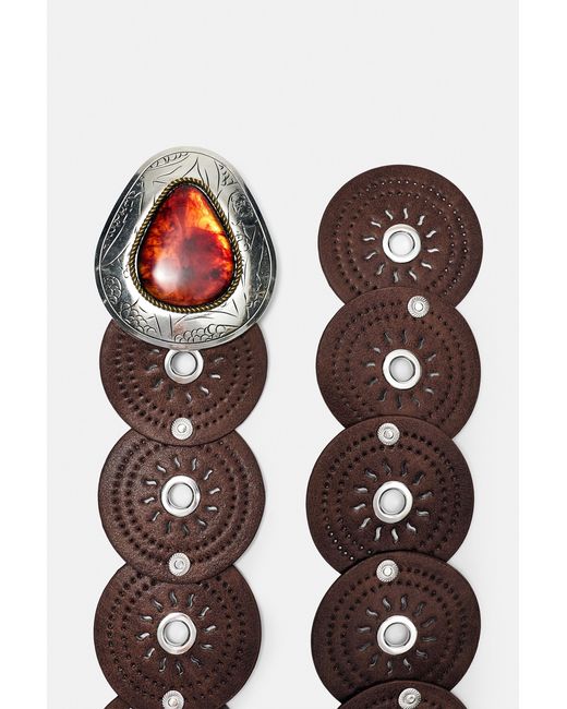 Pull&Bear Brown Belt With Circle Buckle