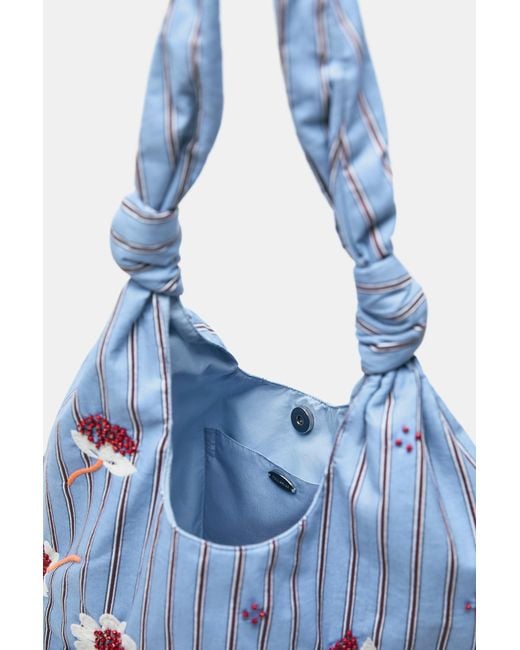 Borsa Shopper A Righe Floreali di Pull&Bear in White