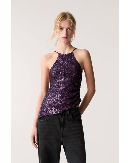 Pull&Bear Multicolor Sequinned Halter Neck Top