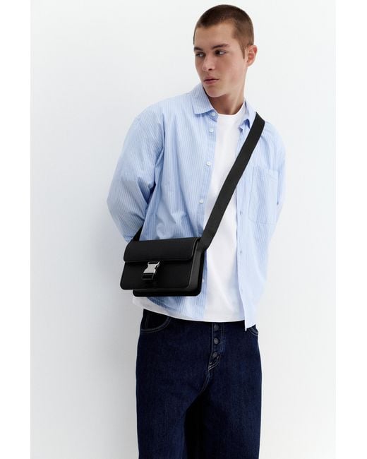 Pull&Bear Black Crossbody Bag With Buckle for men
