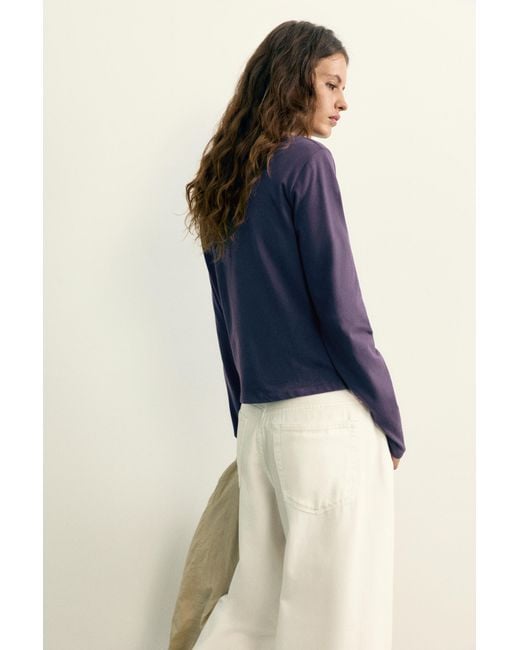Pull&Bear Blue Long Sleeve Polo Shirt