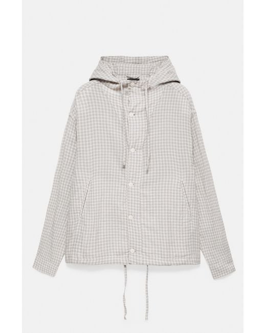 Pull&Bear Black Lightweight Checked Hooded Jacket for men